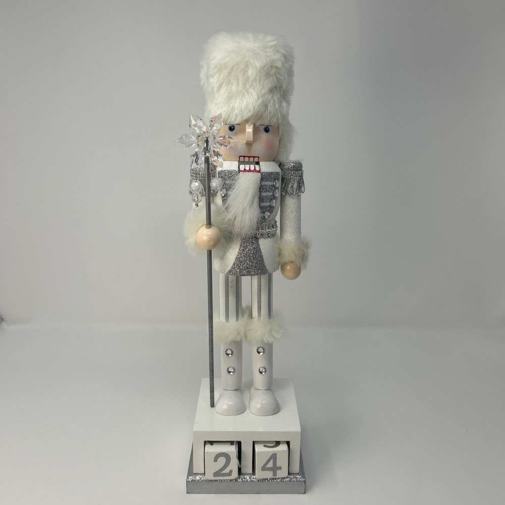 Winter Magic 14" White Silver Crystal Staff Nutcracker Countdown Calendar Bling